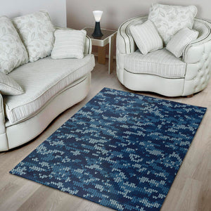 Blue Camouflage Knitted Pattern Print Area Rug