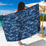 Blue Camouflage Knitted Pattern Print Beach Sarong Wrap