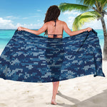 Blue Camouflage Knitted Pattern Print Beach Sarong Wrap