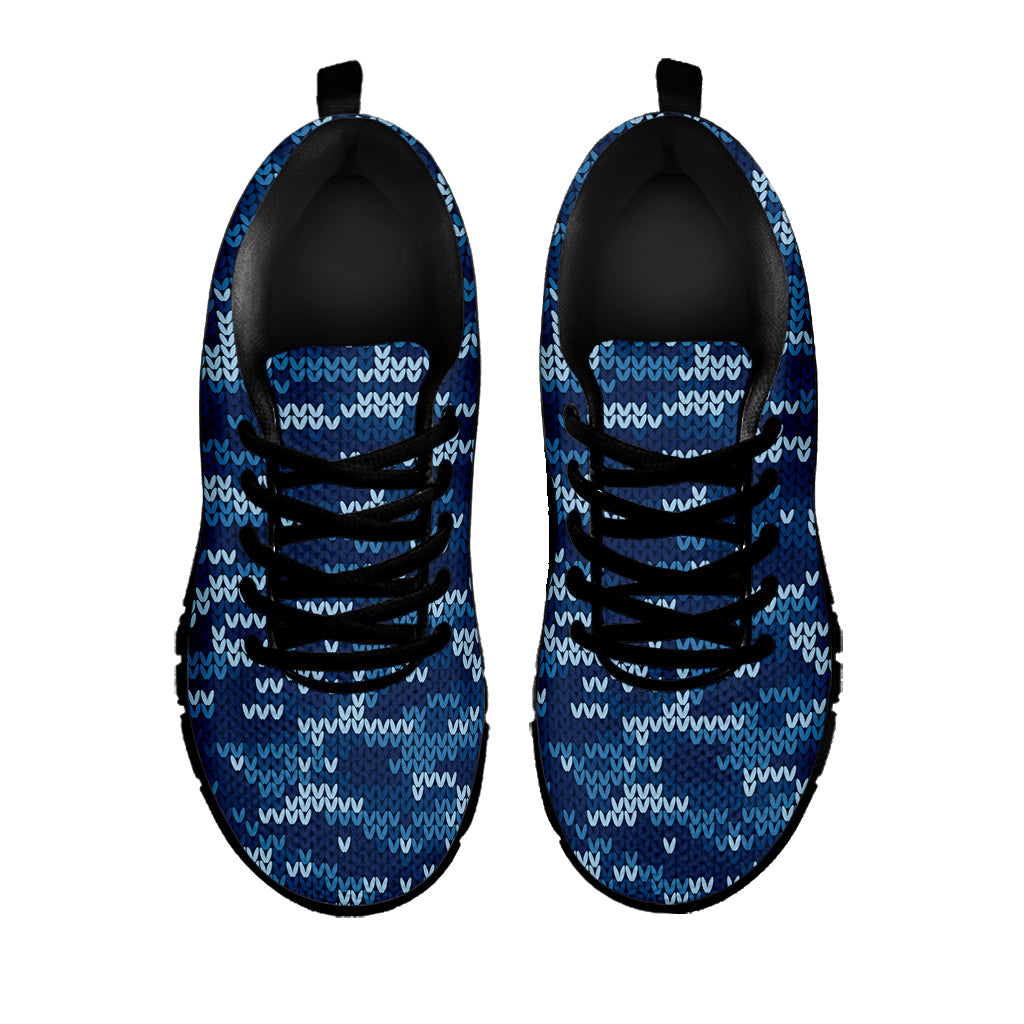 Blue Camouflage Knitted Pattern Print Black Sneakers