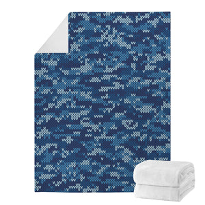 Blue Camouflage Knitted Pattern Print Blanket