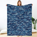 Blue Camouflage Knitted Pattern Print Blanket