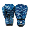 Blue Camouflage Knitted Pattern Print Boxing Gloves