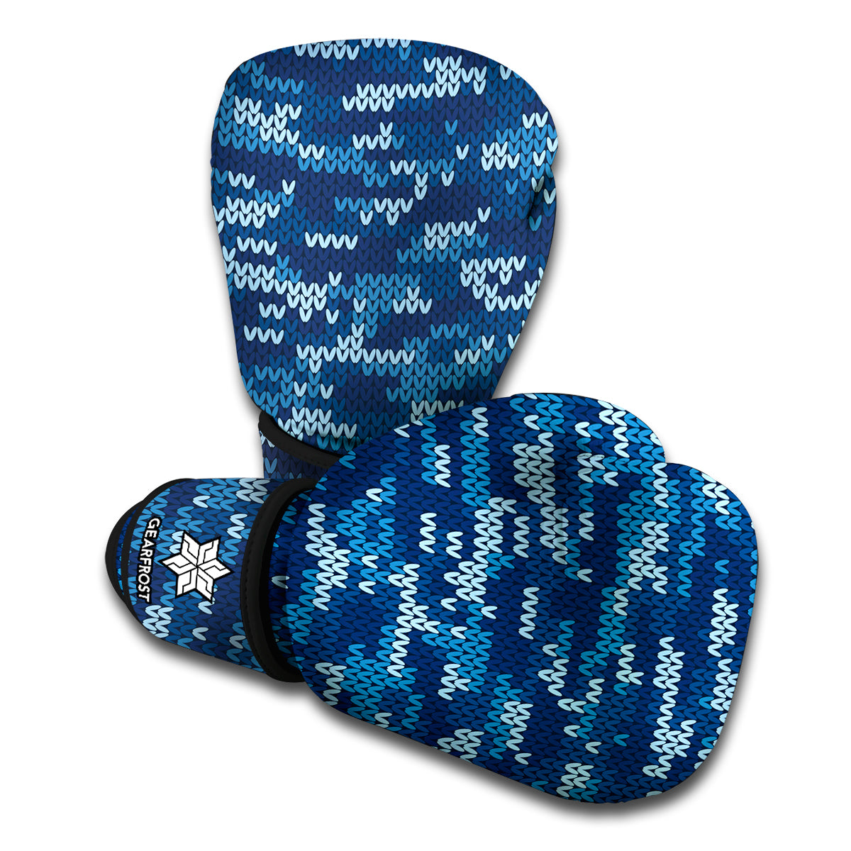 Blue Camouflage Knitted Pattern Print Boxing Gloves