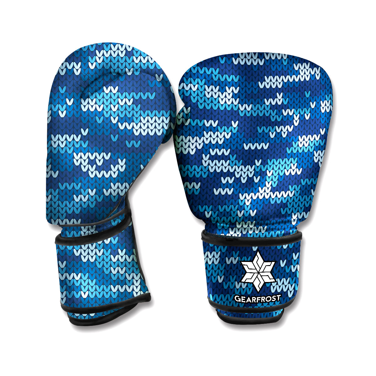 Blue Camouflage Knitted Pattern Print Boxing Gloves