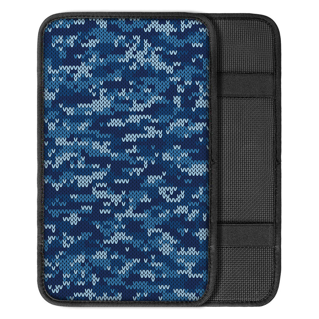 Blue Camouflage Knitted Pattern Print Car Center Console Cover