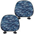 Blue Camouflage Knitted Pattern Print Car Headrest Covers