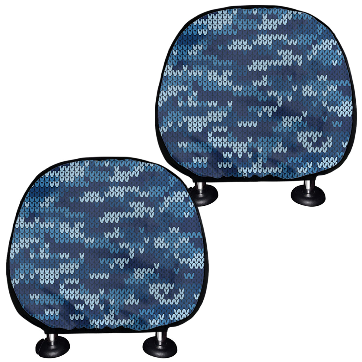 Blue Camouflage Knitted Pattern Print Car Headrest Covers