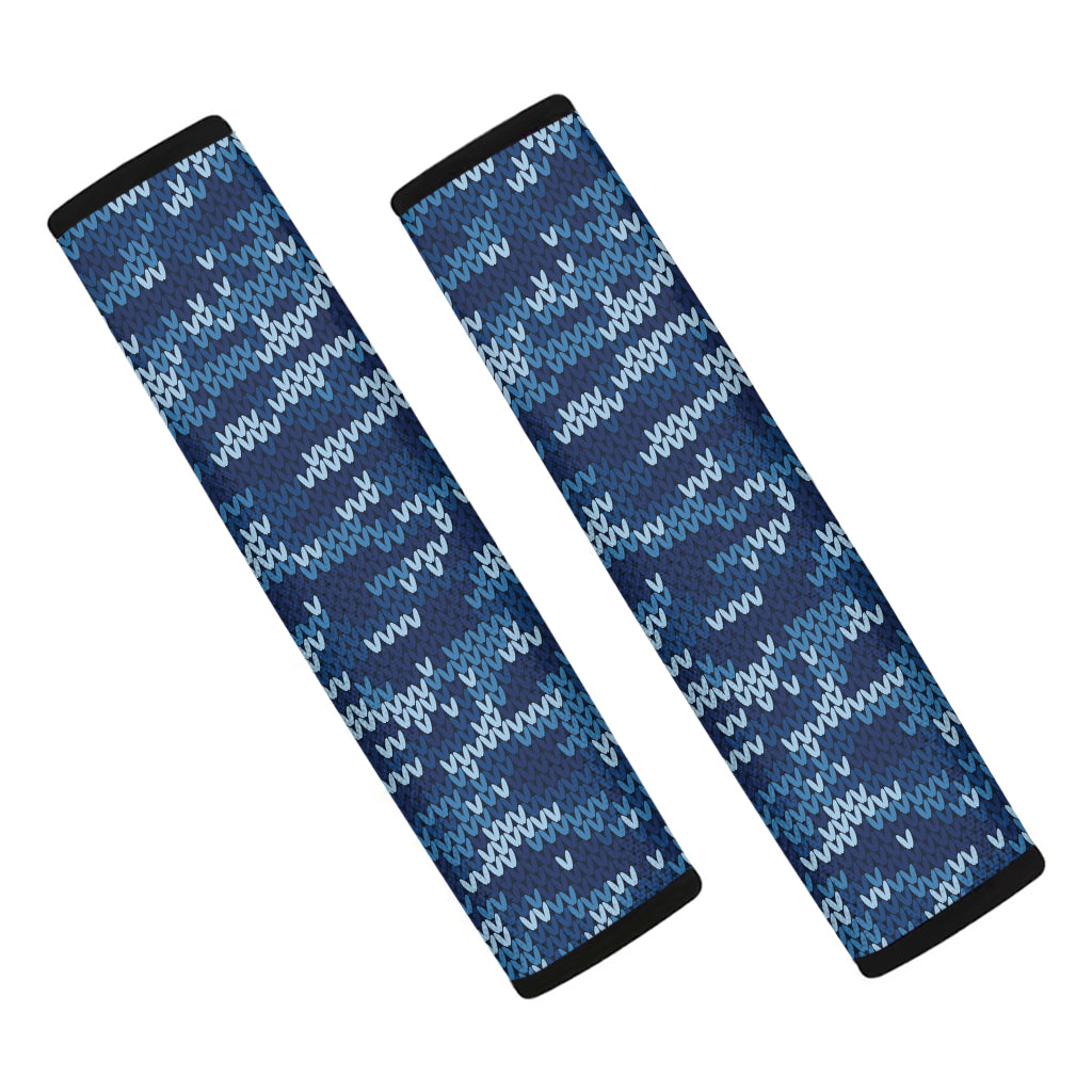 Blue Camouflage Knitted Pattern Print Car Seat Belt Covers