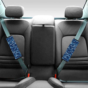 Blue Camouflage Knitted Pattern Print Car Seat Belt Covers