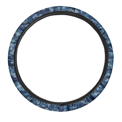 Blue Camouflage Knitted Pattern Print Car Steering Wheel Cover