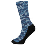 Blue Camouflage Knitted Pattern Print Crew Socks