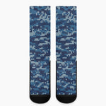 Blue Camouflage Knitted Pattern Print Crew Socks