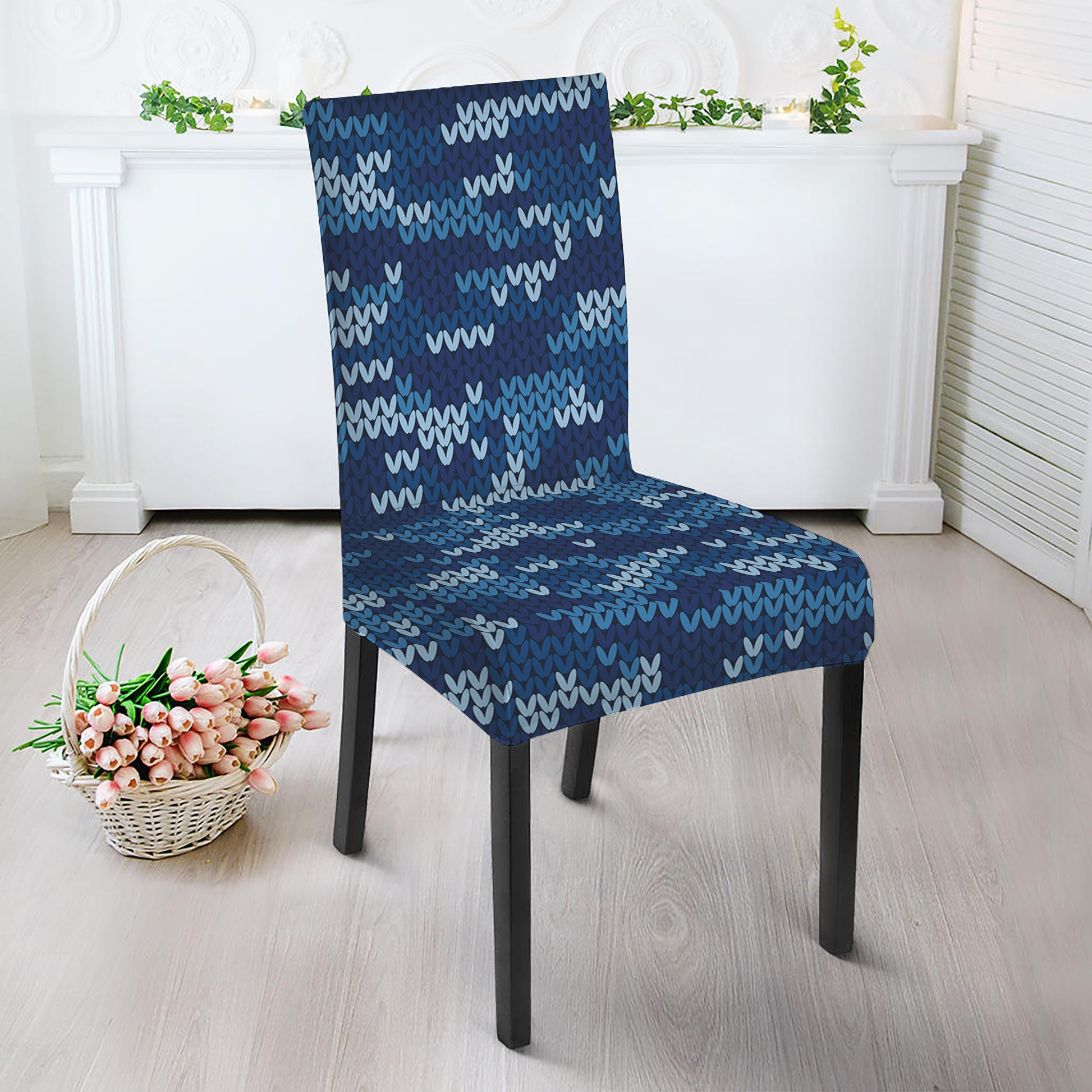 Blue Camouflage Knitted Pattern Print Dining Chair Slipcover