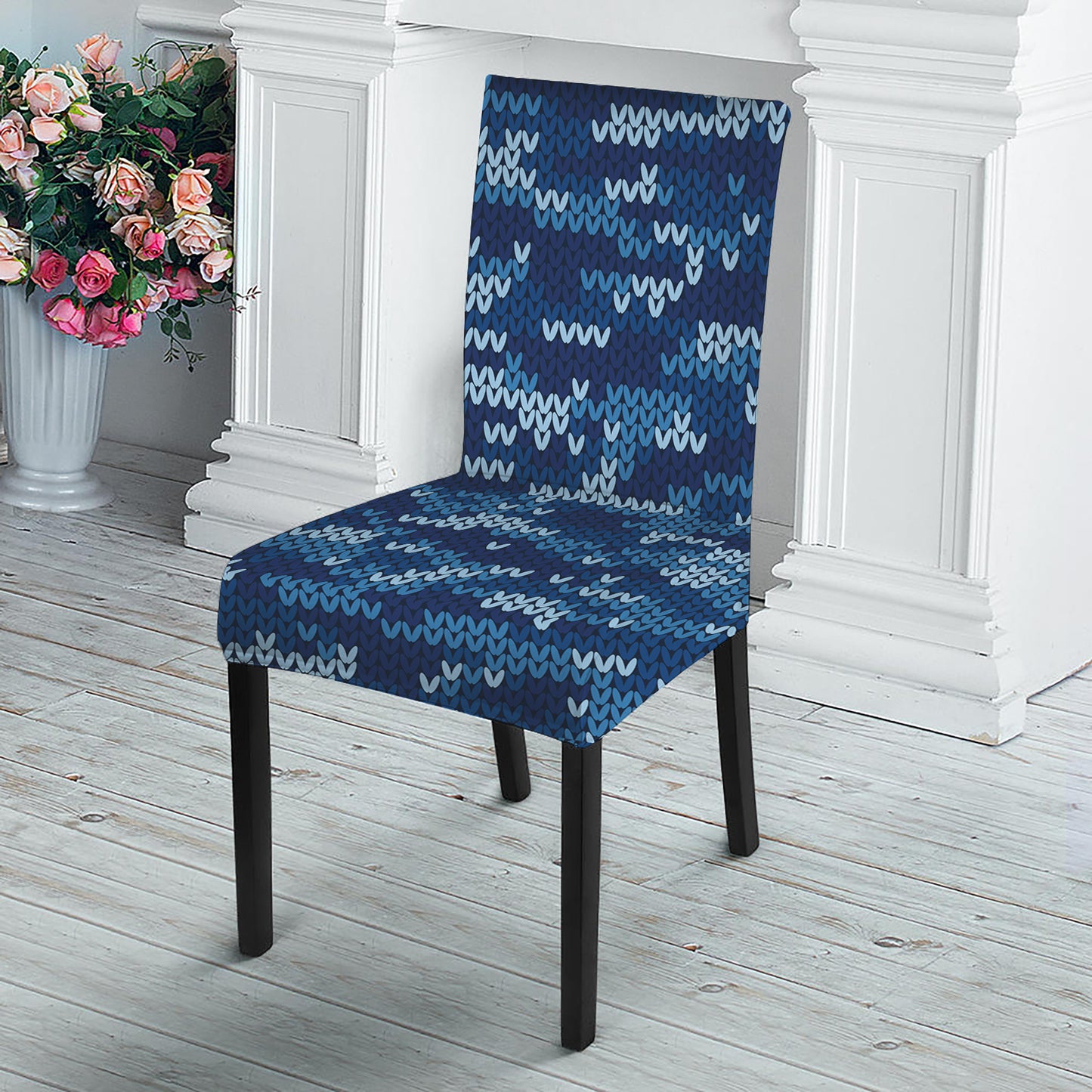Blue Camouflage Knitted Pattern Print Dining Chair Slipcover