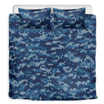 Blue Camouflage Knitted Pattern Print Duvet Cover Bedding Set