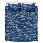 Blue Camouflage Knitted Pattern Print Duvet Cover Bedding Set