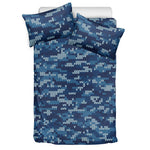 Blue Camouflage Knitted Pattern Print Duvet Cover Bedding Set