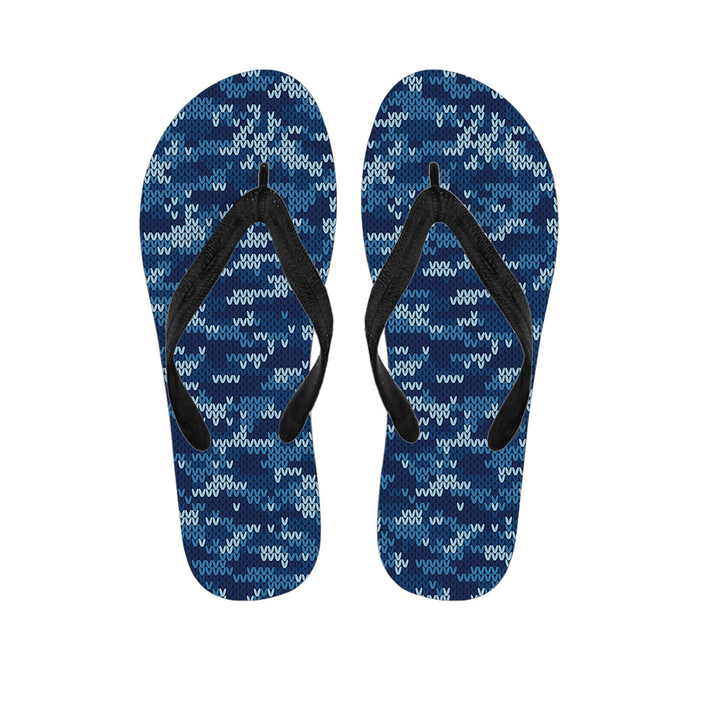 Blue Camouflage Knitted Pattern Print Flip Flops