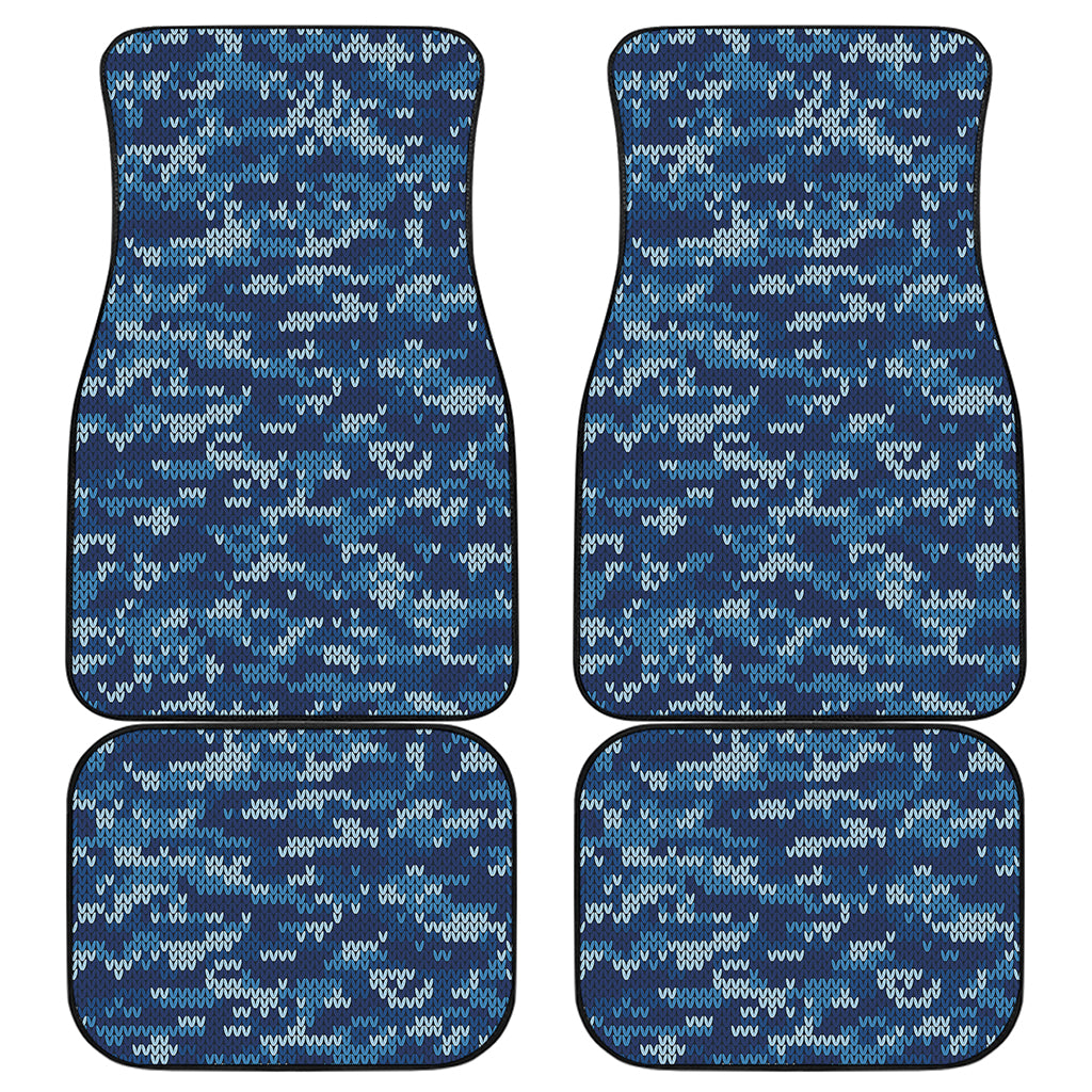 Blue Camouflage Knitted Pattern Print Front and Back Car Floor Mats