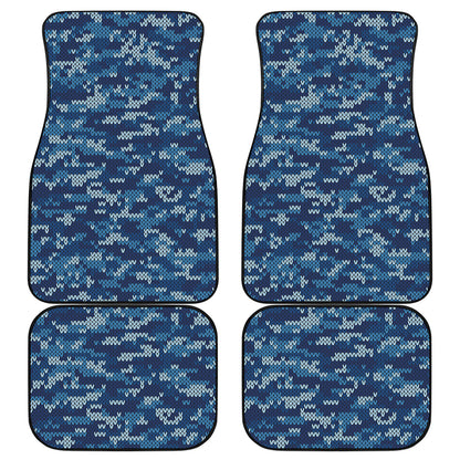 Blue Camouflage Knitted Pattern Print Front and Back Car Floor Mats
