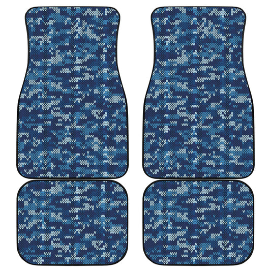 Blue Camouflage Knitted Pattern Print Front and Back Car Floor Mats