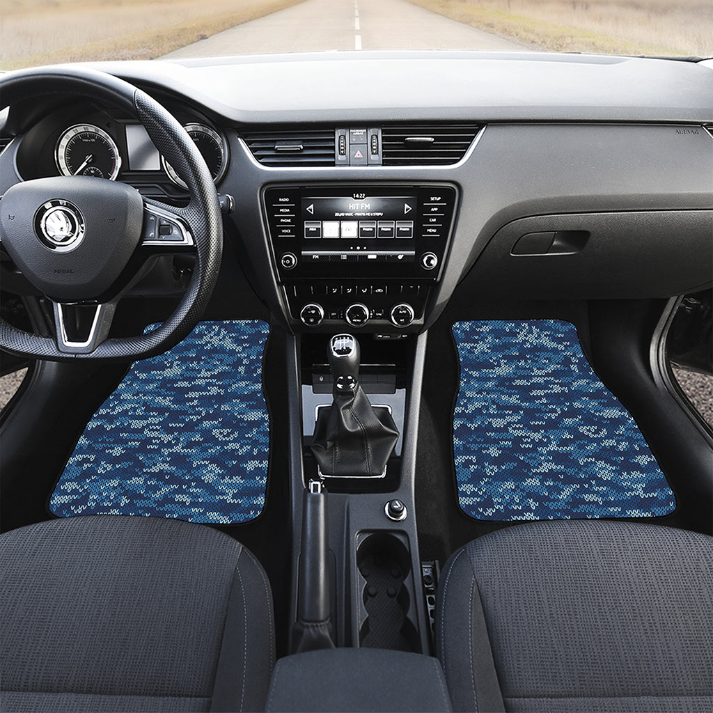 Blue Camouflage Knitted Pattern Print Front and Back Car Floor Mats