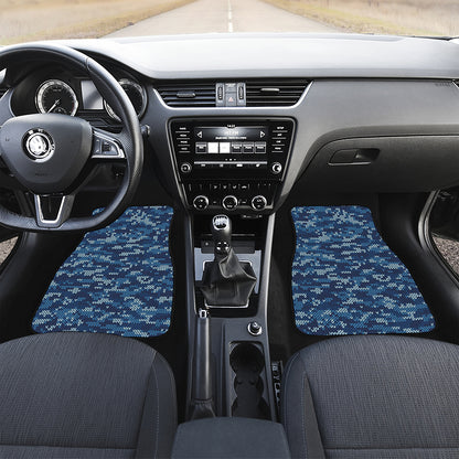 Blue Camouflage Knitted Pattern Print Front and Back Car Floor Mats