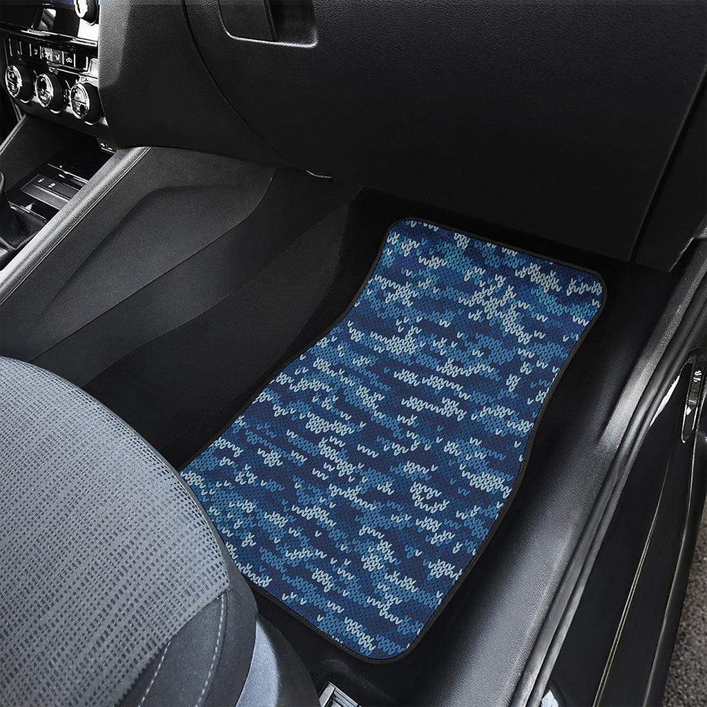 Blue Camouflage Knitted Pattern Print Front and Back Car Floor Mats