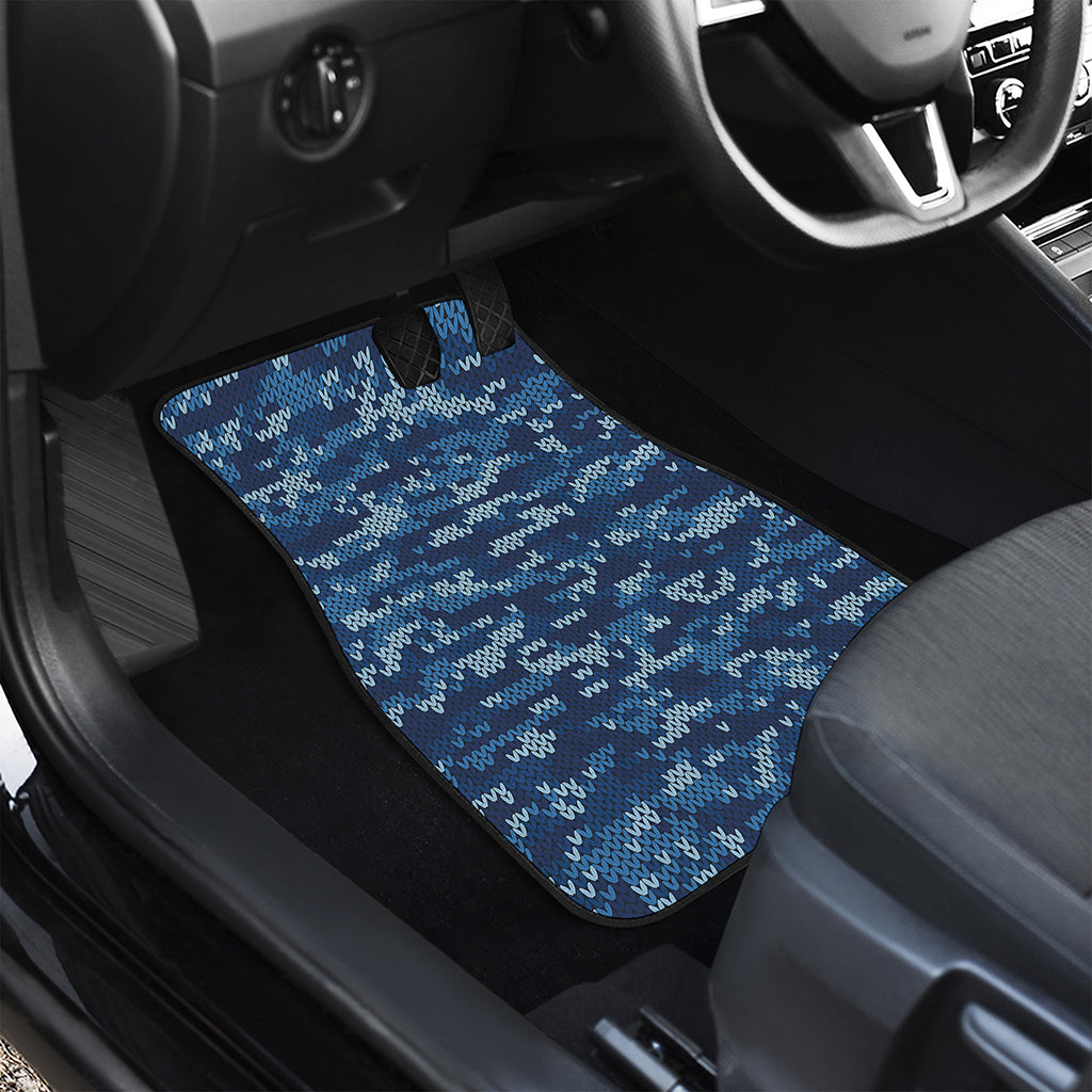 Blue Camouflage Knitted Pattern Print Front Car Floor Mats