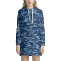 Blue Camouflage Knitted Pattern Print Pullover Hoodie Dress