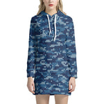 Blue Camouflage Knitted Pattern Print Hoodie Dress
