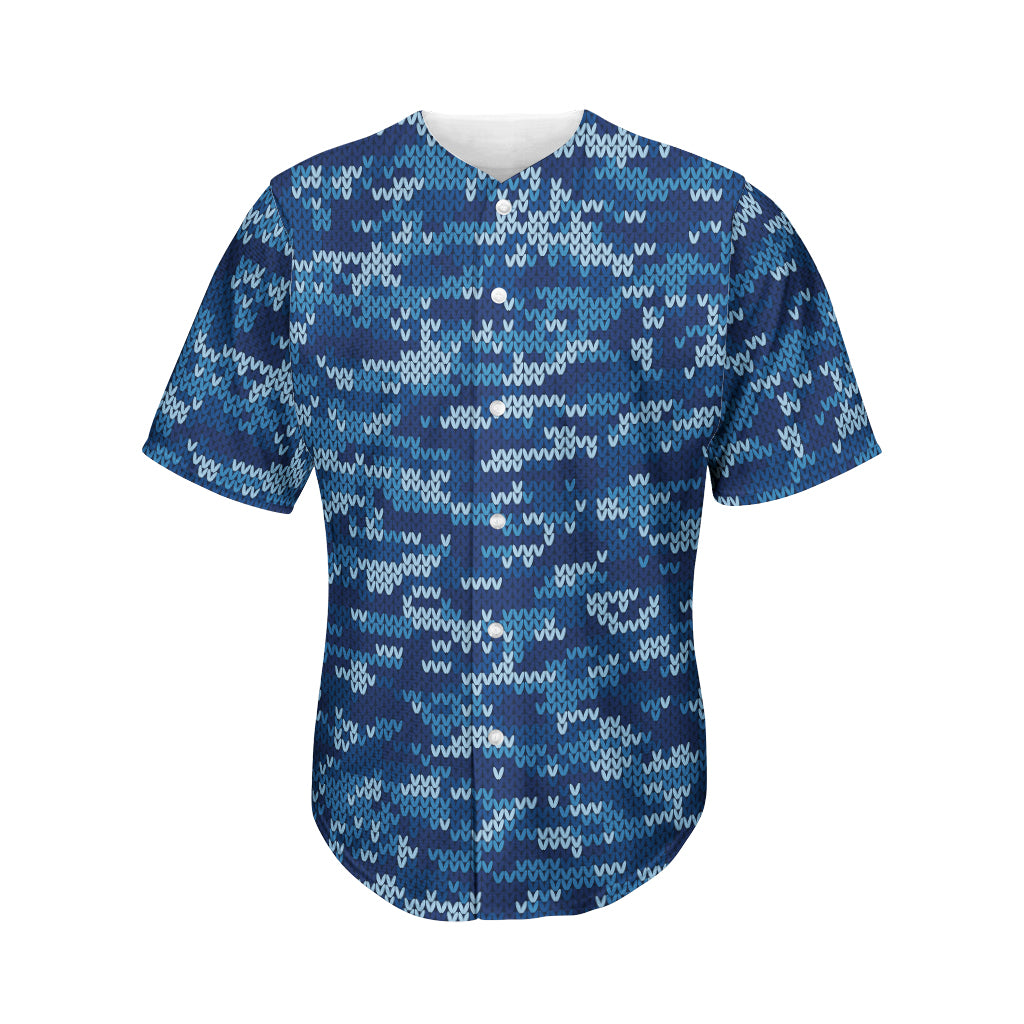 Blue Camouflage Knitted Pattern Print Men's Baseball Jersey