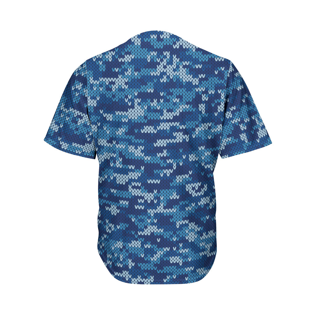 Blue Camouflage Knitted Pattern Print Men's Baseball Jersey