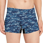 Blue Camouflage Knitted Pattern Print Men's Boxer Briefs