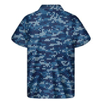 Blue Camouflage Knitted Pattern Print Men's Short Sleeve Shirt