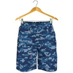 Blue Camouflage Knitted Pattern Print Men's Shorts