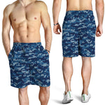 Blue Camouflage Knitted Pattern Print Men's Shorts