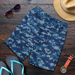 Blue Camouflage Knitted Pattern Print Men's Shorts