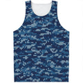 Blue Camouflage Knitted Pattern Print Men's Tank Top