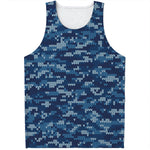 Blue Camouflage Knitted Pattern Print Men's Tank Top