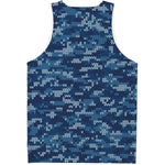 Blue Camouflage Knitted Pattern Print Men's Tank Top