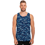 Blue Camouflage Knitted Pattern Print Men's Tank Top