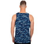 Blue Camouflage Knitted Pattern Print Men's Tank Top