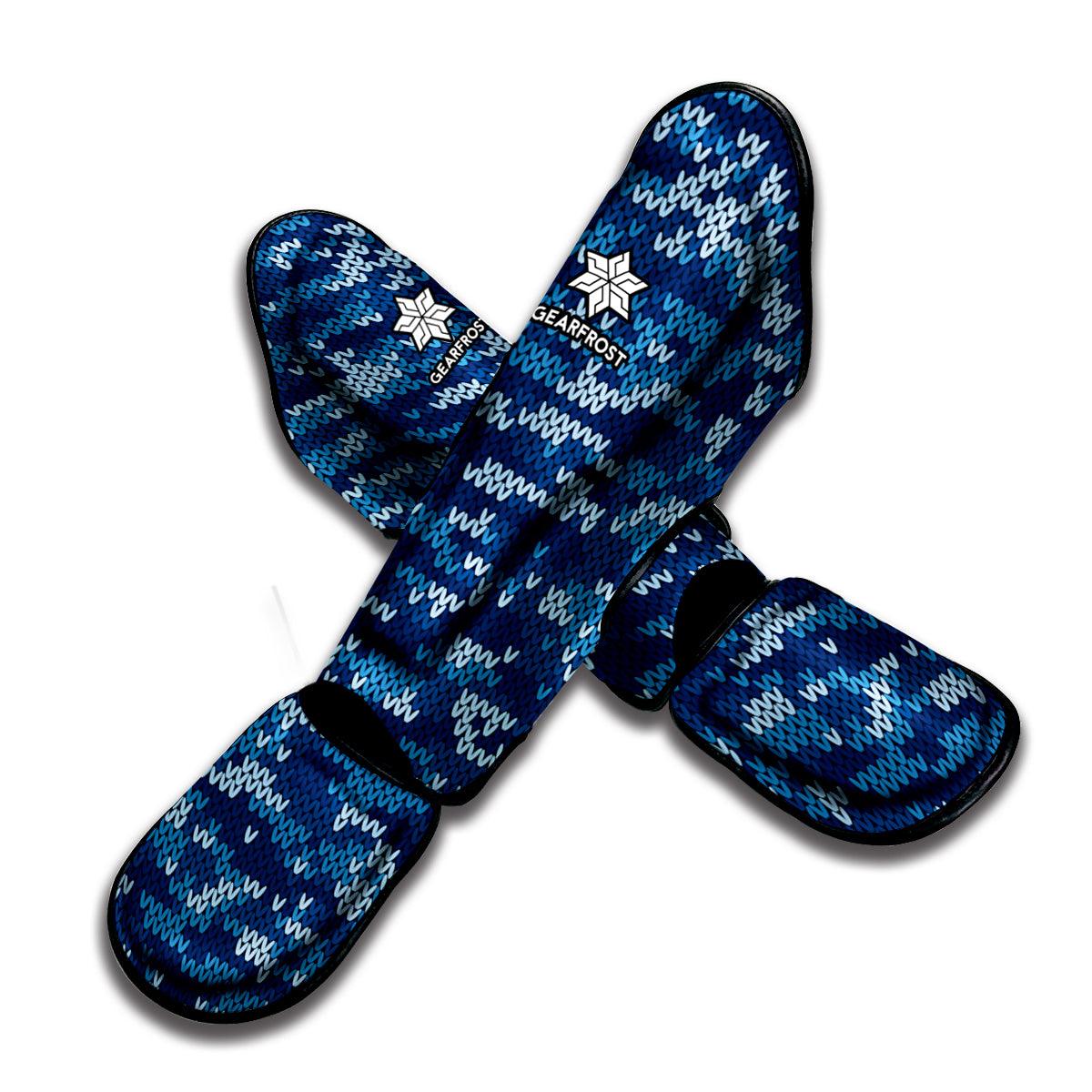 Blue Camouflage Knitted Pattern Print Muay Thai Shin Guard