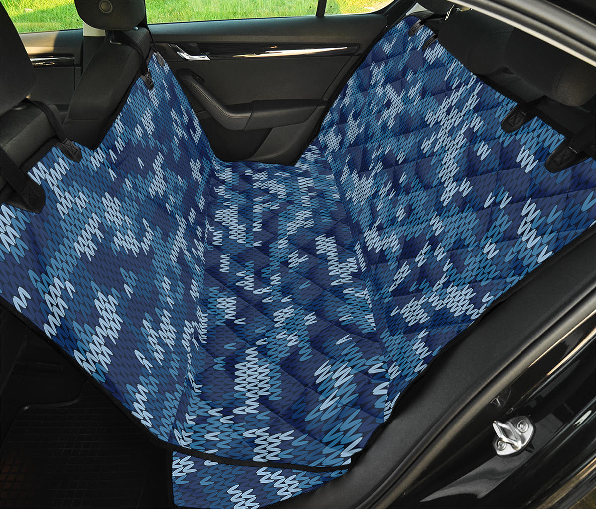 Blue Camouflage Knitted Pattern Print Pet Car Back Seat Cover