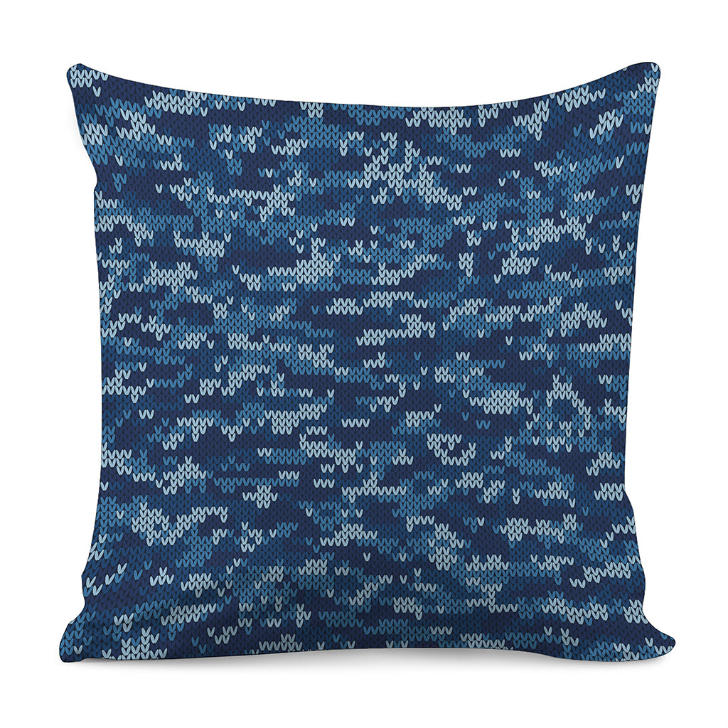 Blue Camouflage Knitted Pattern Print Pillow Cover