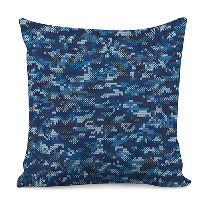 Blue Camouflage Knitted Pattern Print Pillow Cover
