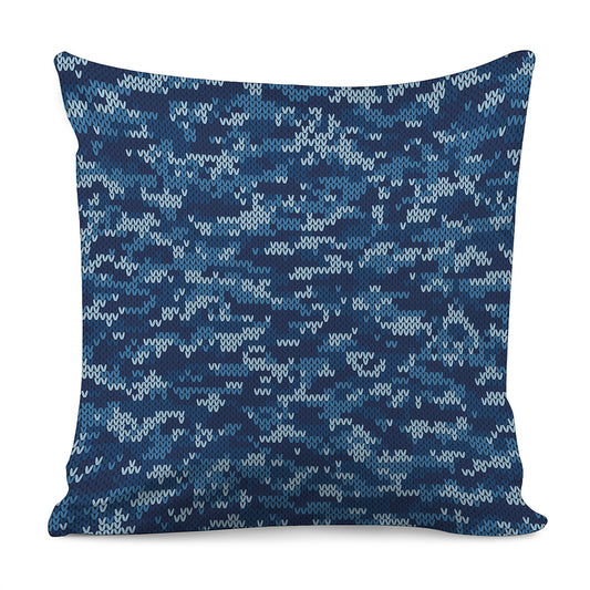 Blue Camouflage Knitted Pattern Print Pillow Cover