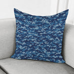 Blue Camouflage Knitted Pattern Print Pillow Cover